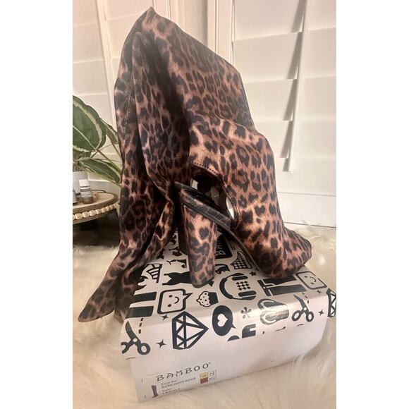 NIB: Bamboo leopard print; over the knee; heels; open toe - Picture 2 of 7